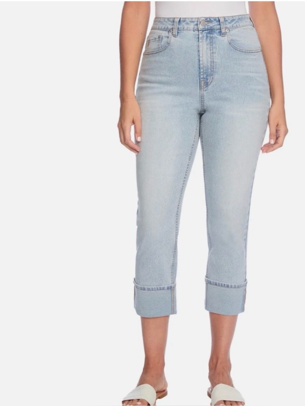 FRYE Women’s High Rise Cuffed Crop Jeans Light Blue size 14 / 32